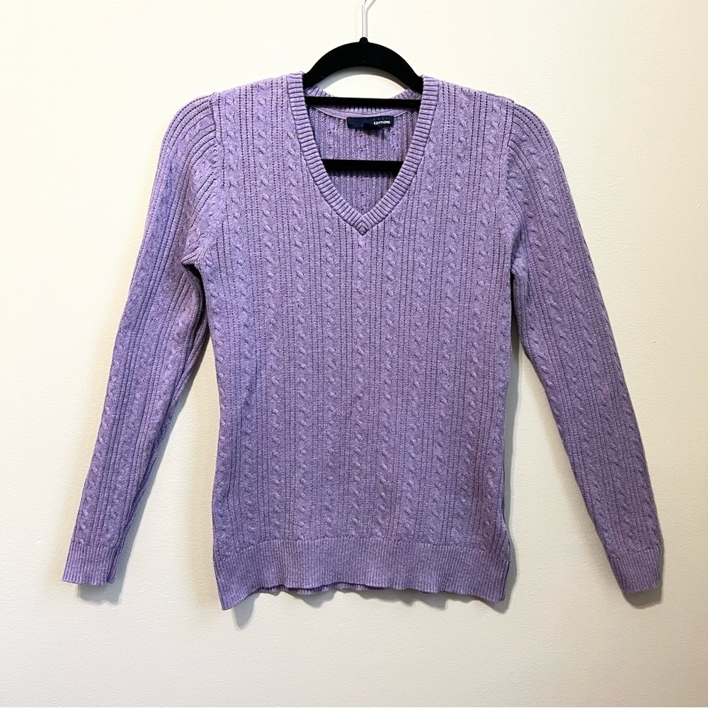 Basic Editions Light Purple V Neck Cable Knit Rib… - image 2